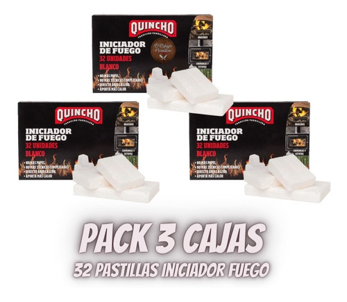 Imagen 3 de 5 de Pack 3 Cajas Iniciador De Fuego Quincho 32 Pastillas