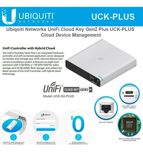 Imagen 5 de 7 de Unifi Cloud Key G2 Plus Ubiquiti Uck-g2-plus Controlador Integrado Bluetooth Poe