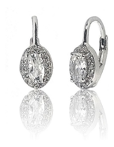 Aros Plata 925 Oval Con Cubics Con Cierre Rodinados Mujer