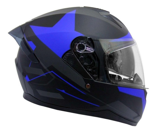 Casco Moto Integral Ghb M-67 Star Negro Azul Matte