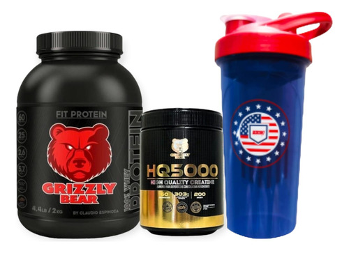 Fit Protein M.d.m 2kg + Creatina 60sv Grizzly Bear + Shaker 