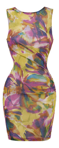 Vestido Corto Stretch Lycra Floral Abstracto Sexy Entallado