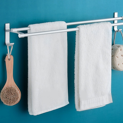 Toallero De Aluminio Con Barra Doble, Color Blanco Plateado,