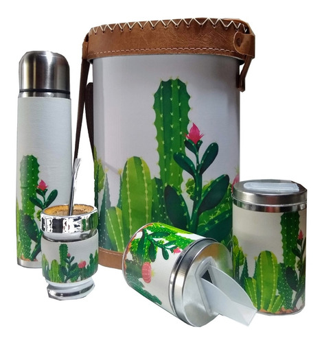 Set Matero Completo Cactus Eco Cuero Termo 1 L Mama Mujer