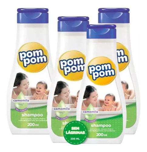 Kit Com 4 Frascos Shampoo Infantil Pompom Camomila De 200ml