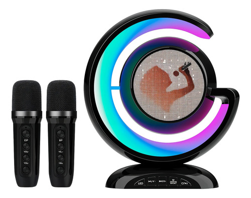 Parlante Estéreo Bluetooth Karaoke Luz Led Rgb, 2 Micrófonos Negro
