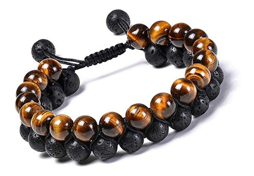 Pulsera Doble Ojo De Tigre Volcanica Hombre Mujer Ajustable.