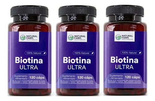 Biotina Ultra Nf 360 Capsulas 3x120. Uñas Caida Pelo Piel Sabor Natural / 3 Frascos 3x120 Caps