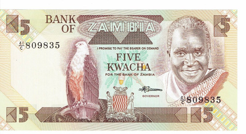 Billete De Zambia, 5 Kwacha, Unc.  Jp