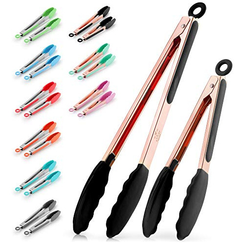 Pinzas Para Cocinar Con Puntas De Silicona Color Oro Rosa