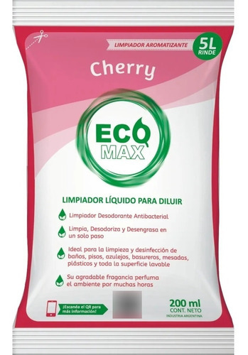 Desodorante Piso Para Diluir Ecomax Cherry  Rinde 5litros