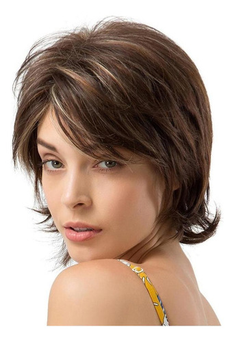 Peluca Natural Cabello Humano Corto Esponjoso Recto Corte