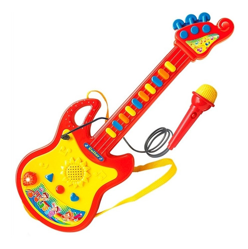 Imagem 1 de 5 de Guitarra Infantil C/ Microfone P/ Cantar C Som E Luz Dm Toys