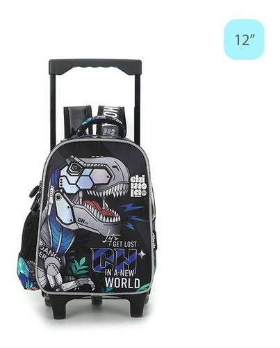 Mochila Con Carro Dino 12 Chimola Color Negro