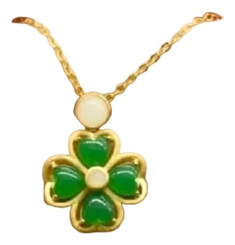 Collar Colgante Trébol De Jade Natural Amuleto Suerte