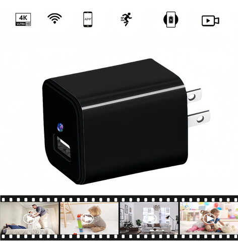 Cámara Espía Oculta 4k Mini Wifi Plug-in Negra