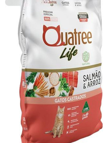 Quatree Life ração gatos castrados salmão e arroz 3 Kg