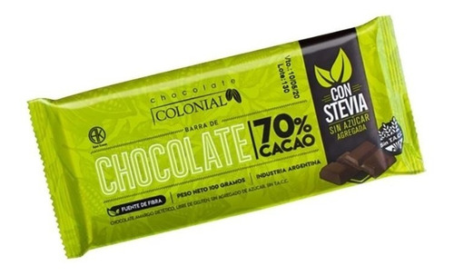 Chocolate Amargo 70% Con Stevia Sin Tacc 100 Gr Colonial