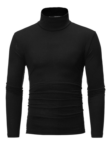 Hombre Cuello Alto Manga Larga Color Sólido Stretch Slim Fi