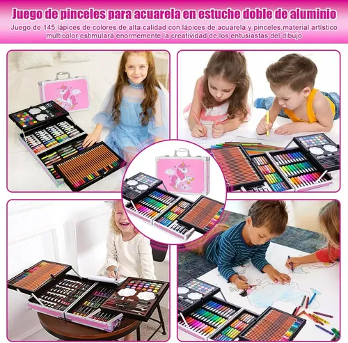HYDROGELIX® Maletín Pinturas Unicornio 144 Piezas – Set De Arte Completo Con Acuarelas, Acrílicos Y Más