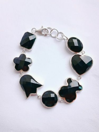 Pulsera Tous Colors Ónix Facetado Original Plata Starling Agua 19 Cm (Usado)