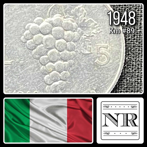 Italia - 5 Liras - Año 1948 - Km #89 - Racimo Uvas