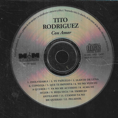 Tito Rodriguez Album Con Amor Sello M&m Cd S/portada 