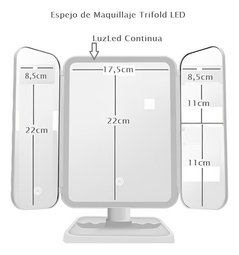 Espejo De Maquillaje Usb Triple Touch Luztactil Marco Blanco Blanco