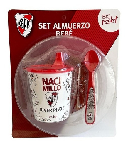 Set Infantil Plato+cuchara+vaso Con Tapa River Plate