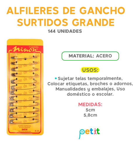 Alfileres De Gancho Surtidos Grande Ninon X144 U. Premium Único