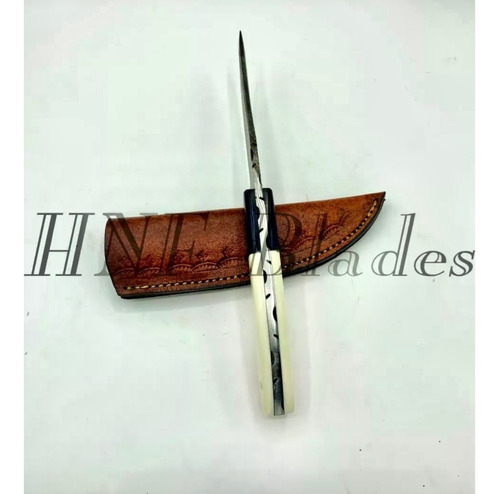 Imagen 3 de 4 de Cuchillo Acero Damasco Origen Usa Funda De Cuero