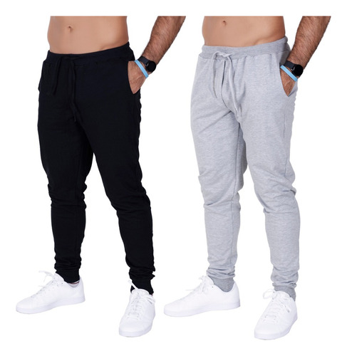 Kit 2 Calça Moletom Slim Com Bolso Jogger Masculino Adulto