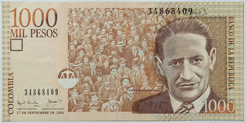 Billete 1000 Pesos 27/sep/2001 Colombia Xf