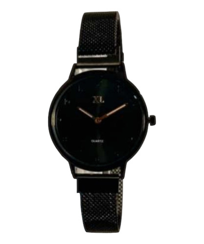 Reloj Mujer Xl Extra Large Malla De Metal Color Negro L0101