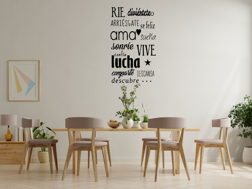 Vinilo Frase Ríe Ama Sonríe Decorativo 1mx60cm Vertical