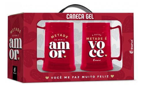 Caneca Gel Chopp Cerveja 300ml C/ 2un - Metade De Mim E Voce Cor Vermelho