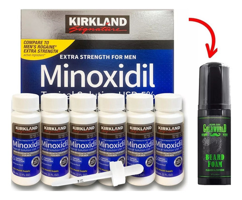 Caja 6 Sixpack Minoxidil Kirkland Solution  + Champu Barba