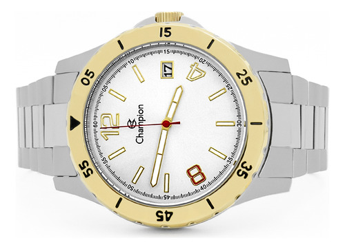 Relógio Champion Masculino Prateado Ca31239s Original C/ Cor Do Bisel Dourado Cor Do Fundo Branco