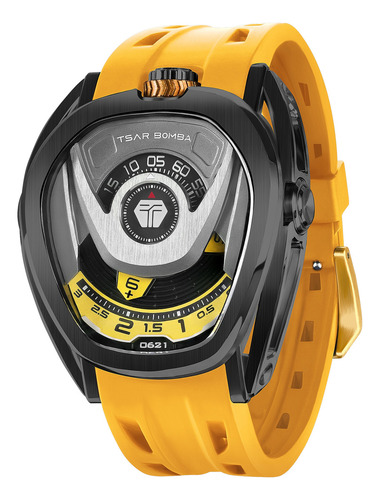 Reloj Tsar Bomba Chivalry Tb8213a Automático Intercambiable Correa Amarillo Bisel Negro Fondo Plateado/amarillo