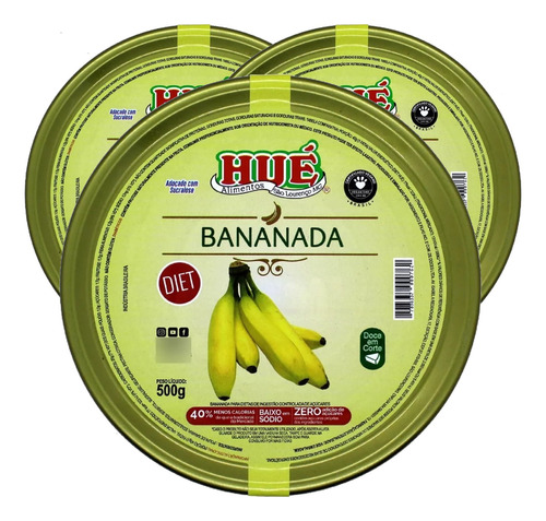 Bananada Diet Hué Vegano S/ Glúten S/ Lactose 500g (3 Und)