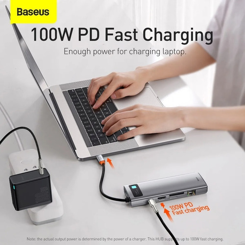 Imagen 4 de 10 de Hub Adaptador 9 En 1 Usb C Hdmi 100w 5a Baseus Caba Tecno