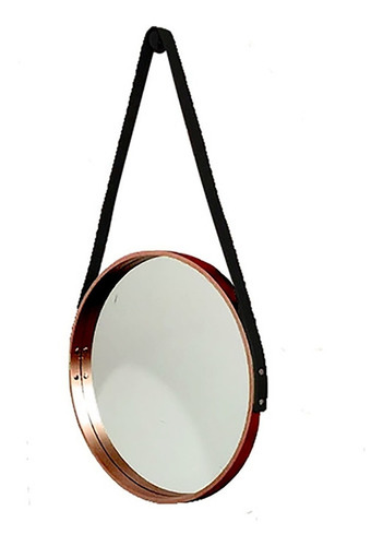 Espelho Redondo Decorativo Com Alça E Moldura Madeira 40x40