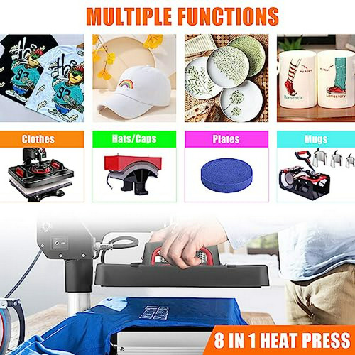 Máquina De Prensa De Calor 8 En 1 Para Camisetas, 15 X 12 Pu