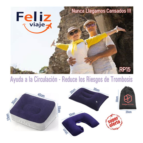 Cojín Inflable Kit Viajes Avión Bus Tren Pies Cuello Espalda