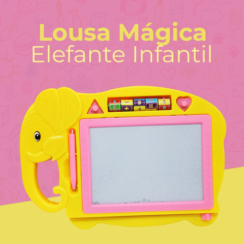 Imagem 6 de 7 de Lousa Magica Infantil Elefante Caneta Carimbo Quadro Amarelo