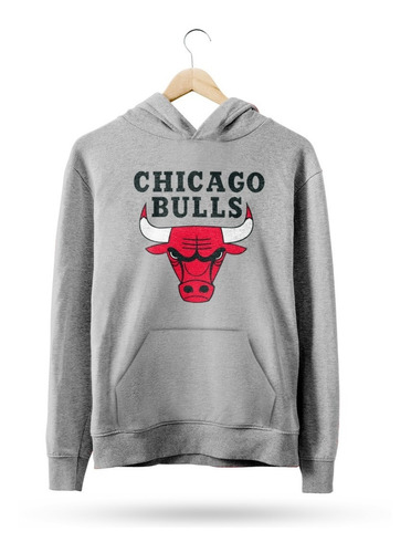  Buzo Canguro Nba Chicago Bulls Logo Completo Gris