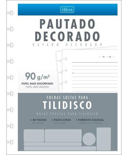 Bloco Refil Tilidisco Colegial Pautado Decorado 80 Fls