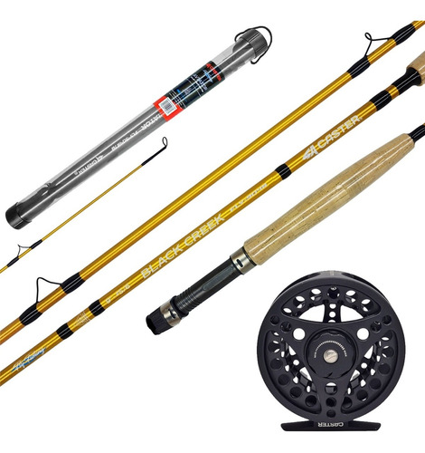 Kit Pesca Mosca Caña Reel Tubo Rigido 7/8 Caster Black Creek