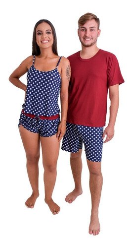 Kit Pijama Casal Feminino Masculino Curto Namorados Verão