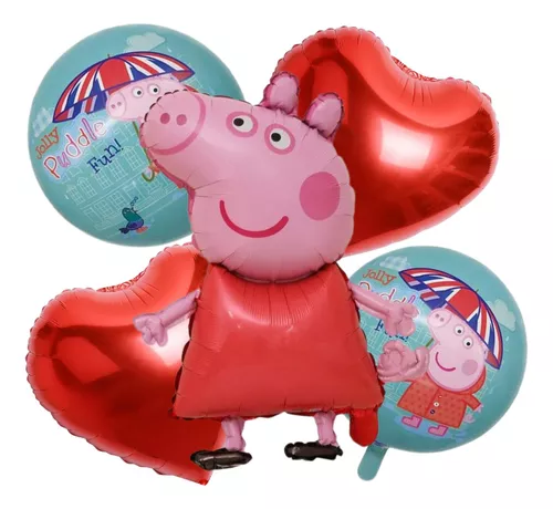 Pack De 5 Globos Peppa Pig Incluye Peppa Y Número De80 Cm